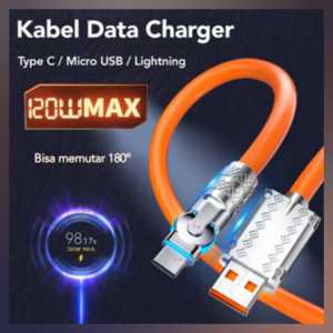 KABEL GAMERS HC-16 kabel data Super Fast Charging Model Putar/Rotasi 120W 6A Micro/Type C/Lightning