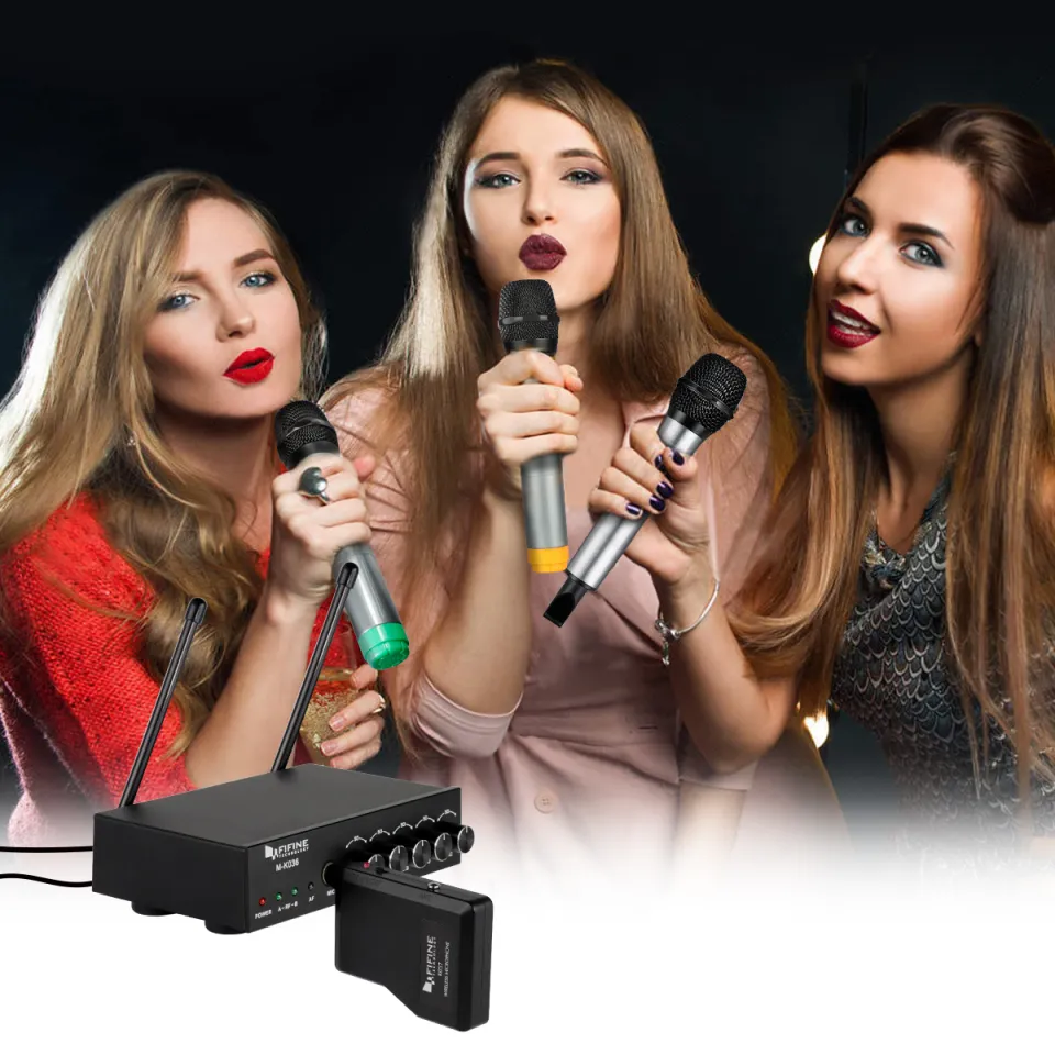 Fifine Wireless Microphone System with Dual Mics for Karaoke Party, M-K036
