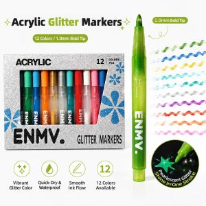 12/24 Colors Acrylic Glitter Markers 1.0mm Sparkle Pearl Paint Pen Set for DIY Art