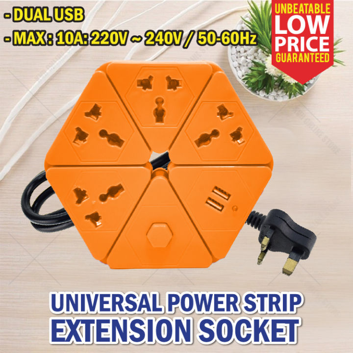 Universal Multi Switch Socket Extension Power Adapter Dual USB 2500W ...