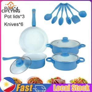 12Pcs Non Stick Cookware Set Cooking Pot with Lid Milk Pot Maifan Stone Frying Pan Stackable Pot Set for All Hob