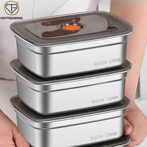 COMBO Hộp Khay INOX 1500ml Có Nắp Kín Nước Hộp Inox Đựng Đồ Để Tủ Lạnh Ngăn Mùi Kích Thước 19cm x 8.5cm x 13.8cm