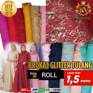 Kain Brokat Brukat Gliter Per 05 Meter bahan gamis kebaya mewah ukuran 05m x 1.5m glitter