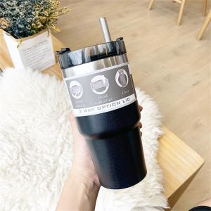 Water bottle Cold/Hot bottle Stainless steel Thermos Macaron Vacuum Tumbler Cup Water Bottle with Straw 600ml/890M/900ML