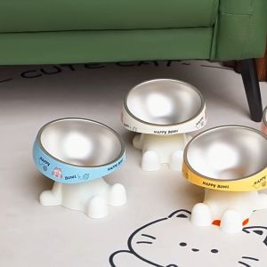 Meilovmao Stainless Steel Elevated Pet Feeder Anti Tip Cat Dog Bowl Tilt Stand Neck Protection Non Slip Bekas Makanan
