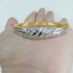 พริ้วล็อคบ่า 2 แถว ชุบ 2 กษัตริย์ และทองคำขาว งานละเอียดฝีมู่ช่างจิวเวลรี่ - กำไลแฟชั่นเพชร CZ