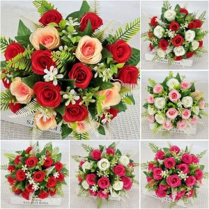 MACRAMEX Mini Real Happy Reunion Flower 18 Heads Photography Photo Gift Natural Simulated Rose 9 Colors Rose Flowers Decorative Home Decorative