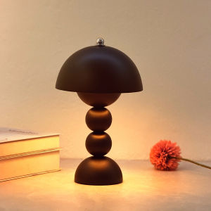 1pc Vintage Beaded Mushroom Bedside Lamp 3‑Color Temperature Touch LED Light USB‑Powered Bedroom Decor for Gifting