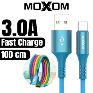 Original Moxom Rainbow Fast Charge Cable 18W 3A Fast Charging Charger Cable Android Micro USB C Type C IP wayar cables
