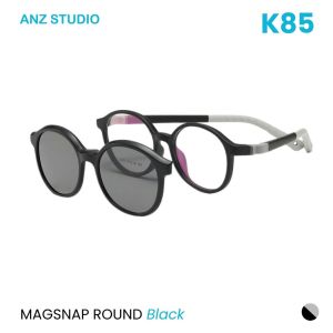 ANZ STUDIO กรอบแว่นตา MagSnap Round 2in1 พร้อมคลิปออนกันแดดแม่เหล็ก Polarized สำหรับเด็ก 6–12 ปี