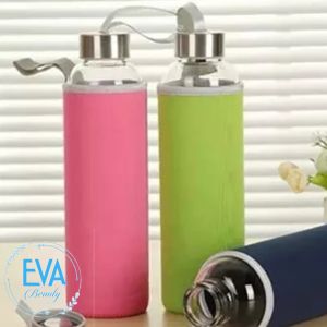 Combo 2 Bình Nước Thuỷ Tinh Có Vỏ Bọc Vải Giữ Nhiệt Và Nắp Dây Xách 500 Ml M3510