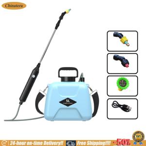 [Chinatera Brand Store]5L Power Watering Can USB Rechargeable Garden Irrigation Sprinklers 2 Modes Telescopic Handle 360 Rotating Nozzle with Shoulder Strap Garden Supplies