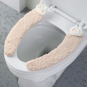 YANGS Adhesive Lamb Fleece Toilet Mat Comfortable Thickened Cartoon Rabbit Toilet Mat Toilet Accessories Soft Washable Toilet Mat Home Use