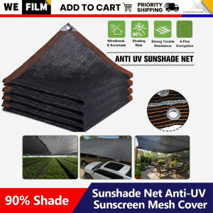 WEFILM Sunshade Net Anti-UV Sunscreen Mesh 90% Shade Cloth Srface with Striped Edges Grommets Black Mesh Cover suitable for Patio Yard Car Garden Plant Roof
