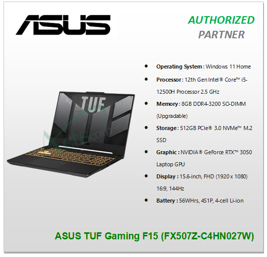 ASUS TUF Gaming F15 (FX507Z-C4HN027W) Windows 11, an Intel® Core™ i5 ...