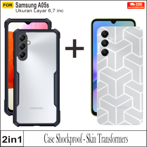 Paket 2in1 Casing Samsung A05/A05s Case Armor Shockproof & Skin carbon