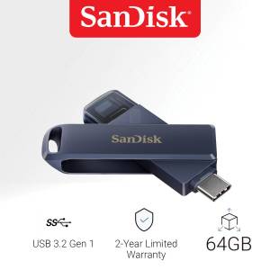 SanDisk iXpand Flash Drive Luxe 64GB 128GB 256GB 2 in 1 Lightning and USB-C (SDIX70N-256G-GN6NE) OTG Flashdrive แฟลชไดร์ฟ 2 หัว สำหรับ iPhone iPad Android ไอโฟน ไอแพด แอนดรอยด์ รับประกัน Synnex 2 ปี