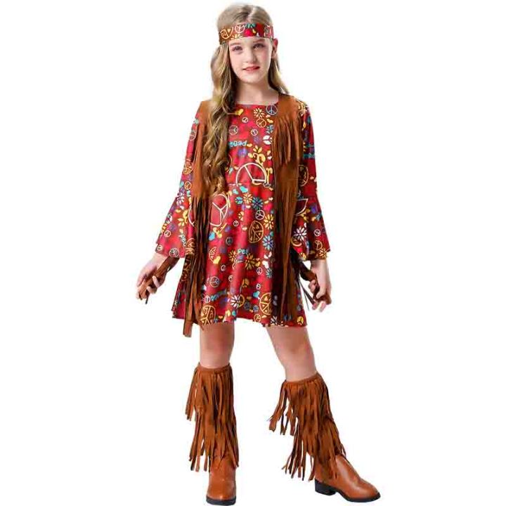 New Halloween kids Hippie Cosplay Costume children 70S Retro Disco