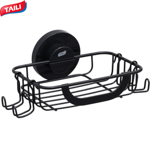 TAILI Shower Caddy Suction Cup with Hooks & Soap holder Heavy Duty Bathroom Shower Organizer No Drilling Shower Shelf for Inside Shower Stainless Steel Black Shower holder organizer