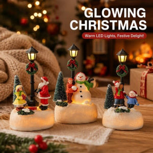 Christmas Resin Ornament With Warm Led Light Winter Street Scene Tabletop Xmas Tree Home Decor