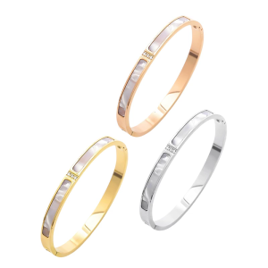 Hợp kim Bangle với 3 sáng kim cương và vỏ trắng giọng phụ kiện thời trang cho phong cách EVERYDAY đồ trang sức mảnh