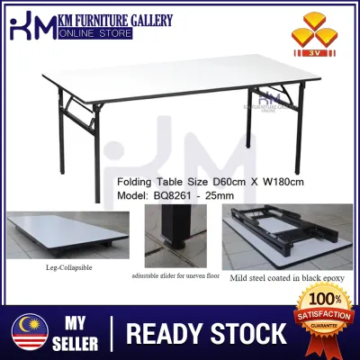 KM Furniture Gallery 3V Folding Table (2 X 6) OR (3 X 6) Heavy Duty Foldable Wood Top Banquet Table/ Folding Banquet Table/ Function Table/ Catering Table/ Buffet Table/ Hall Table/ Office Table/ Meja Banquet/ Meja Lipat/ Meja Niaga/ Meja Kayu