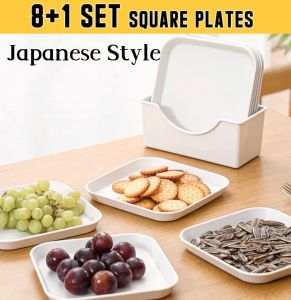 [SG SELLER]8-Piece Square Plates Set Food Grade Plastic Plates Unbreakable Lightweight Dinner Dishes Perfect for Salad Dessert Appetizer Bread and Butter