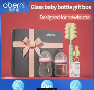 Oberni (Ready Stock) Baby Bottle 120ml 150ml Feeding Newborn Baby Glass Milk Bottle Gift Set Anti-colic 0-6 Months Baby Newborn Gift Set