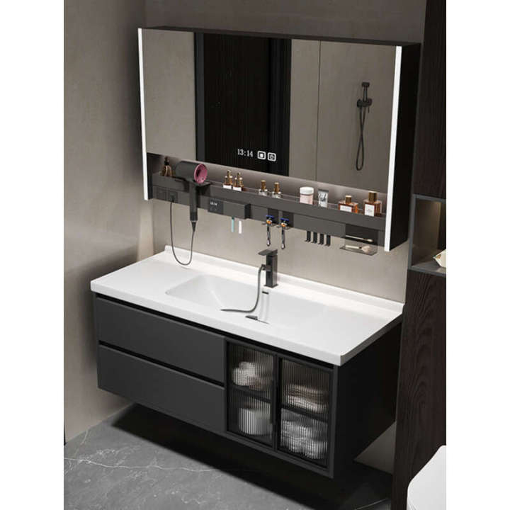 Smart Basin Modern Minimalist Smart Bathroom Cabinet Set Solid Wood Bathroom ...