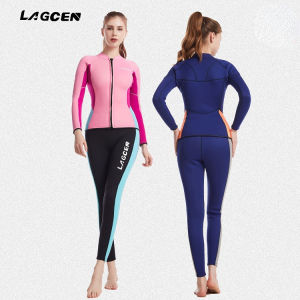 LAGCEN 2.5mm Neoprene Wetsuit Women Long Sleeve Scuba Diving suit Female Surfing Snorkeling 2 pieces set Winter thermal Swimsuit