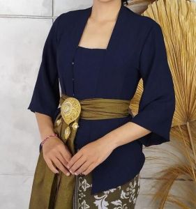 Setelan Kebaya Lonceng Airflow Cringkle Milan dan Bawahan Kamen Batik Stretch Free Selendang Kebaya Pengantin Pesta Wisuda Modern Bali