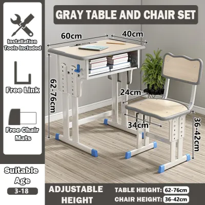 NAIJIA Kids Study Table Set Height-Adjustable Children Study Desk with Chair 3 Colors 60-76CM Compact Design for Small Spaces Meja Belajar Kanak 儿童课桌椅