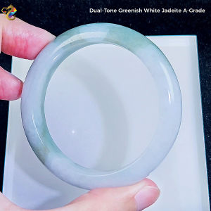 Dual-Tone Triple Tone Greenish White Gold Jadeite A-Grade Bangle (Premium Grade / Natural)