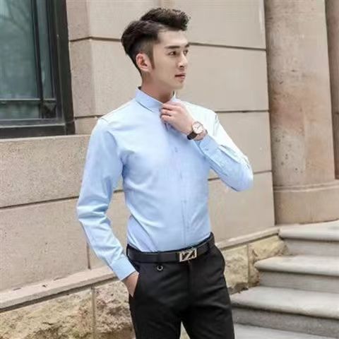7 COLOR Classic Korean Plain Long Sleeve Shirt Men's POLO Suitable for  Office Wedding