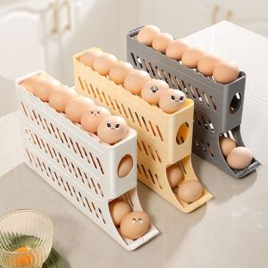 BFCGBH Plastic Automatic Scrolling Egg Rack 4 Tier 30 Grids Refrigerator Side Door Egg Dispenser Practical Fresh-Keeping Automatic Scrolling Egg Holder for Kitchen