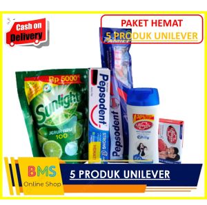 PAKET HEMAT 5 PRODUK UNILEVER SABUN SHAMPO ODOL PASTA GIGI SIKAT GIGI DAN CAIRAN PENCUCI PIRING