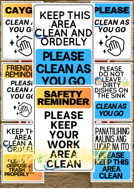 AW Please Keep This Place Clean and Orderly Keep Area Clean And Organized Clean as You Go Signage  Laminated Signage Observe Cleanliness Signs PLEASE HELP KEEP THIS AREA CLEAN PVC LAMINATED Waterproof Sticker Signs