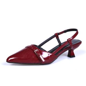 NIKIDAES Women Shoes Pointed Toe Loafer Style Glossy Leather With 5cm Comma Style Heel Height Sandals