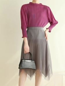 2625 Bell Sleeve Top T-Shirt  Sanzhai Casual All-Match Pleated Super Sweet Fresh  [Can Match the Skirt 8868] One Size (45-75kg)