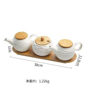 Ceramic Seasoning Jars with Spoon Wooden Lid Kitchen Supplies White Spice Organizer Canister Set Sugar Box Seasoning Organizer