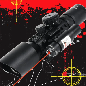 M9 3-10X42 Red Dot Laser Sight Scope Red Green Illuminated Reticles Scope with Red Laser for 11mm/20mm Mount with Free Battery