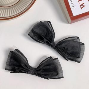 【♡Lovely girls house♡】2023 New Black Lace Double-layer Mesh Bow Hair Clip for Women Girls Fashion Korean Style Sweet Hairpin Hair Accessories