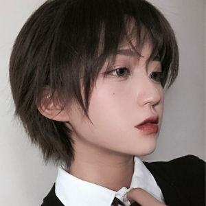 Wig men and women short hair Qi bangs handsome student short straight hair fake mens Internet celebrity chemical fiber full head cover