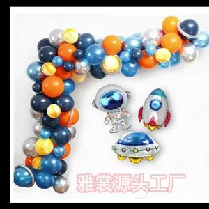 Popular astronaut-themed aluminum foil balloons Space ball Night blue and orange birthday balloon set for boys