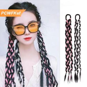 【PCWFKef】 1 mảnh Y2K màu bện chiên bột Xoắn bện tổng hợp tóc giả bện nữ đuôi ngựa ngọt ngào mát mẻ cay cô gái đấm bốc bện