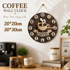 Wooden Wall Clock Cafe Decor Vintage Rustic Hanging Sign Silent Quartz Battery Operated Home Kitchen