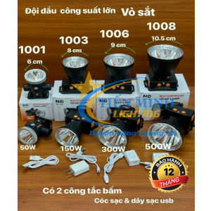 ĐÈN PIN ĐỘI ĐẦU PIN SẠC CÔNG SUẤT LỚN SIÊU SÁNG 3 CHẾ ĐỘ NĐ (NĐ 1001-50W NĐ 1003-150W NĐ 1006-300w NĐ 1008-500w)