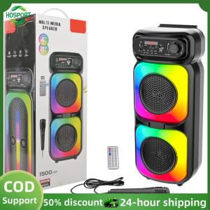 【HOSPORT】BT Karaoke Machine Support MIC/TF/USB/AUX Portable Speaker with LED Lights for Party Outdoor Travel Birthday Gift【1-3 days delivery】