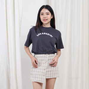 QUEENTIN Kaos Wanita Crop Karet 0765 Combed Spandex Polos Lengan Pendek