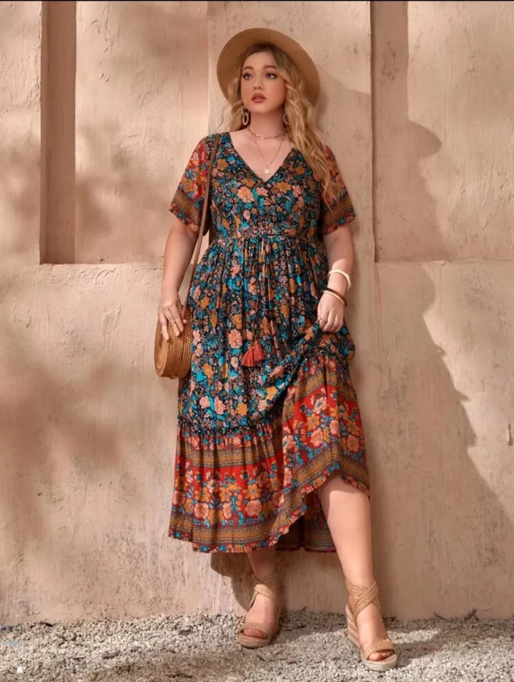 Bohemian sundresses plus size sale